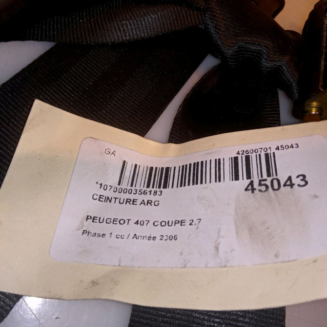 Ceinture arrière gauche occasion PEUGEOT 407 COUPE Phase 1 10-2005->12-2011 2.7 HDI 204ch 8974TV 4