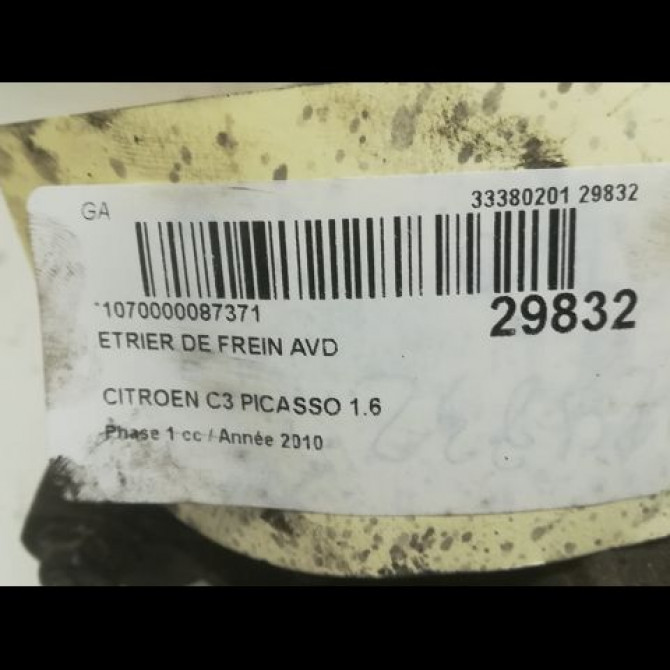 Etrier de frein avant droit occasion CITROEN C3 PICASSO Phase 1 02-2009->08-2012 1.6 HDi 16v 90ch 4400R7 3