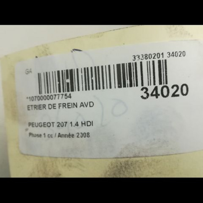 Etrier de frein avant droit occasion PEUGEOT 207 Phase 1 04-2006->06-2013 1.4 HDI 4400R7 3