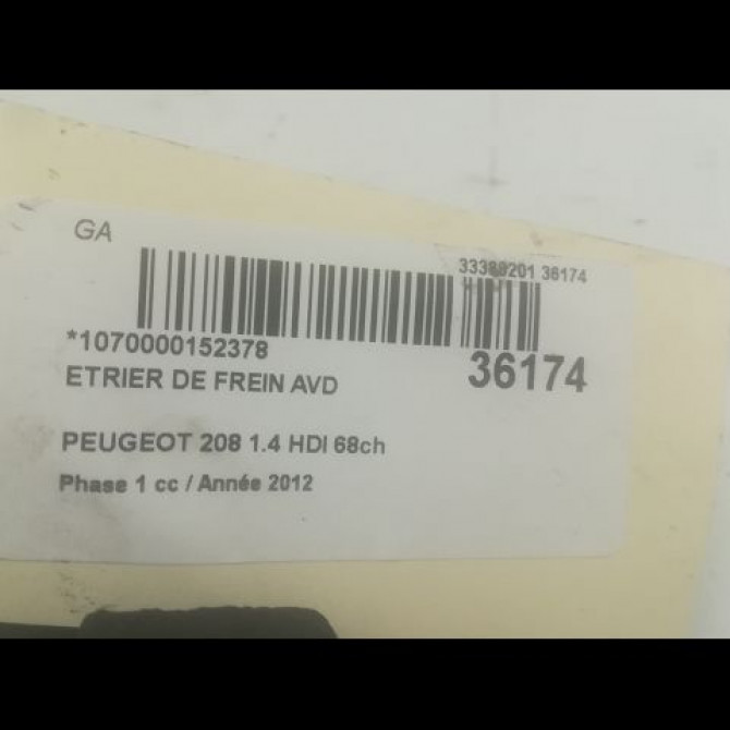 Etrier de frein avant droit occasion PEUGEOT 208 208 Phase 1 2012-03-01->2015-09-30 1.4 HDI 68ch 4400R7 3