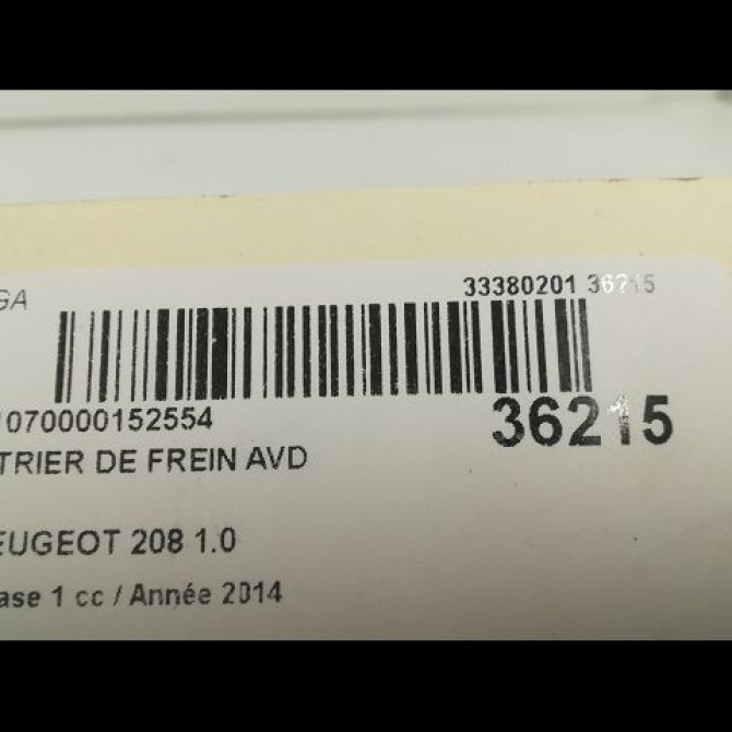 Etrier de frein avant droit occasion PEUGEOT 208 208 Phase 1 2012-03-01->2015-09-30 1.0 PURETECH 68ch 4400R7 3