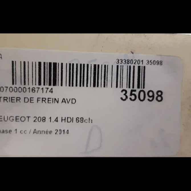 Etrier de frein avant droit occasion PEUGEOT 208 208 Phase 1 2012-03-01->2015-09-30 1.4 HDI 68ch 4400R7 3