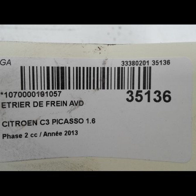 Etrier de frein avant droit occasion CITROEN C3 PICASSO Phase 2 09-2012->... 1.6 HDI 90ch 4400R7 3