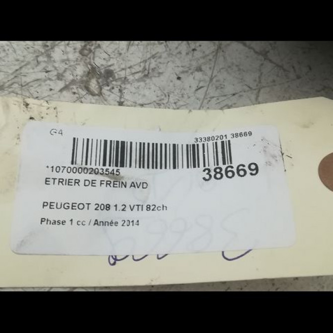 Etrier de frein avant droit occasion PEUGEOT 208 208 Phase 1 2012-03-01->2015-09-30 1.2 VTI 82ch 4400R7 3