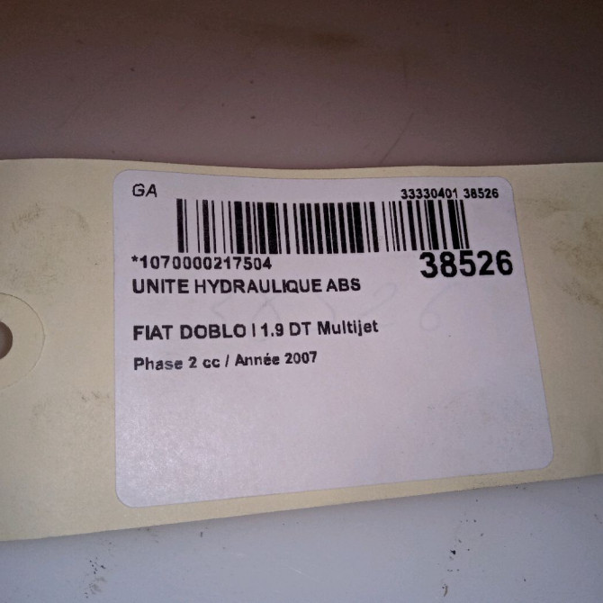 Unité hydraulique ABS occasion FIAT DOBLO I Phase 2 01-2006->12-2009 1.9 DT Multijet 105CH 71749898 6