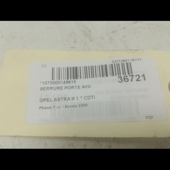 Serrure porte avg occasion OPEL ASTRA III ASTRA III Phase 1 2004-04-01->2006-12-31 1.7 CDTI 100ch 13220371 3