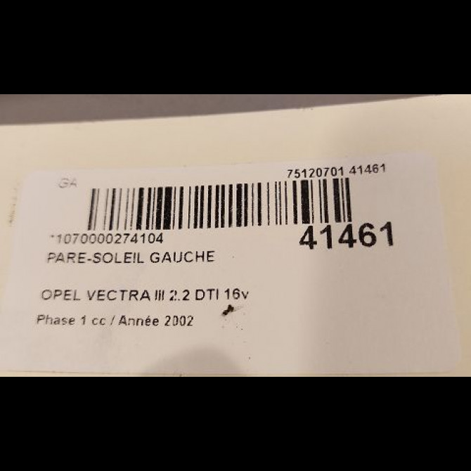 Pare-soleil gauche occasion OPEL VECTRA III Phase 1 06-2002->10-2005 2.2 DTI 16v 125ch 13281678 3