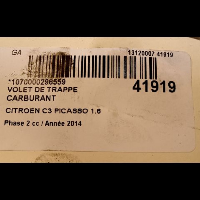Volet de trappe carburant occasion CITROEN C3 PICASSO Phase 2 09-2012->... 1.6 HDI 90ch 1517G8 3