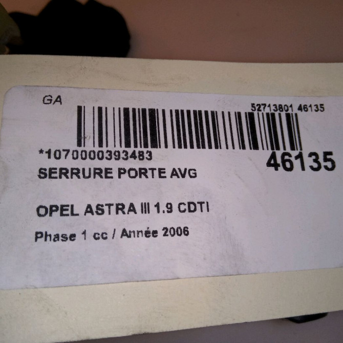 Serrure porte avg occasion OPEL ASTRA III ASTRA III Phase 1 2004-04-01->2006-12-31 1.9 CDTI 120ch 13220371 5