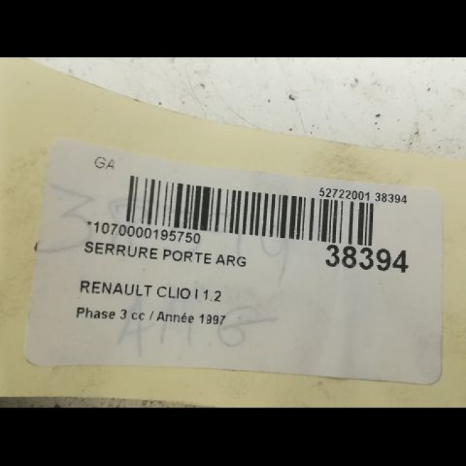 Serrure porte arg occasion RENAULT CLIO I Phase 3 03-1996->08-1998 1.2 7701036102 3