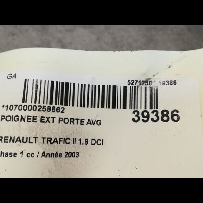 Poignee ext porte avg occasion RENAULT TRAFIC II Phase 1 10-2001->08-2006 1.9 DCI 82ch 805065812R 3