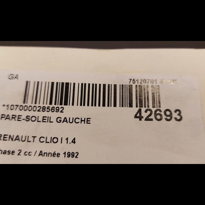Pare-soleil gauche occasion RENAULT CLIO I Phase 2 03-1994->03-1996 1.4 7700829185 3