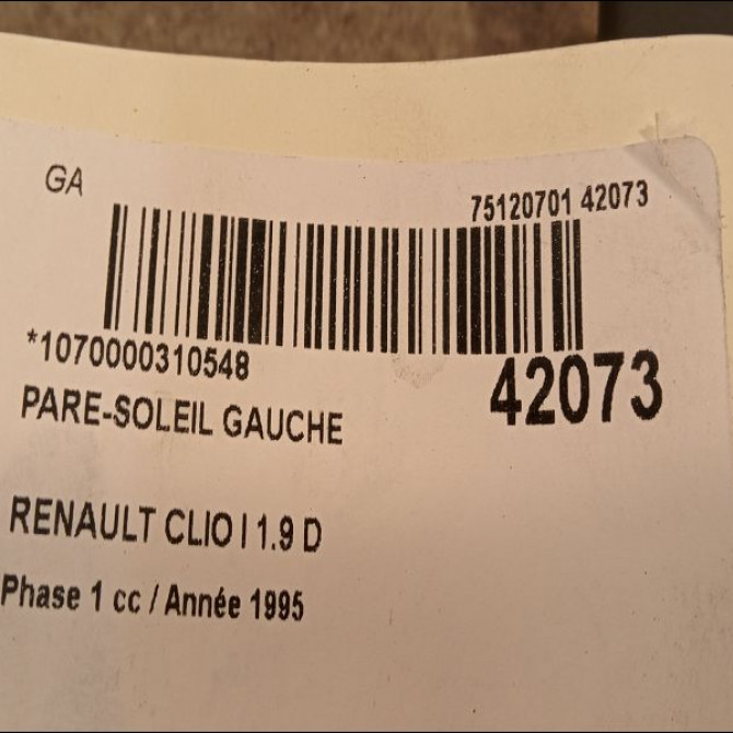 Pare-soleil gauche occasion RENAULT CLIO I Phase 1 06-1990->03-1994 1.9 D 7700829185 3