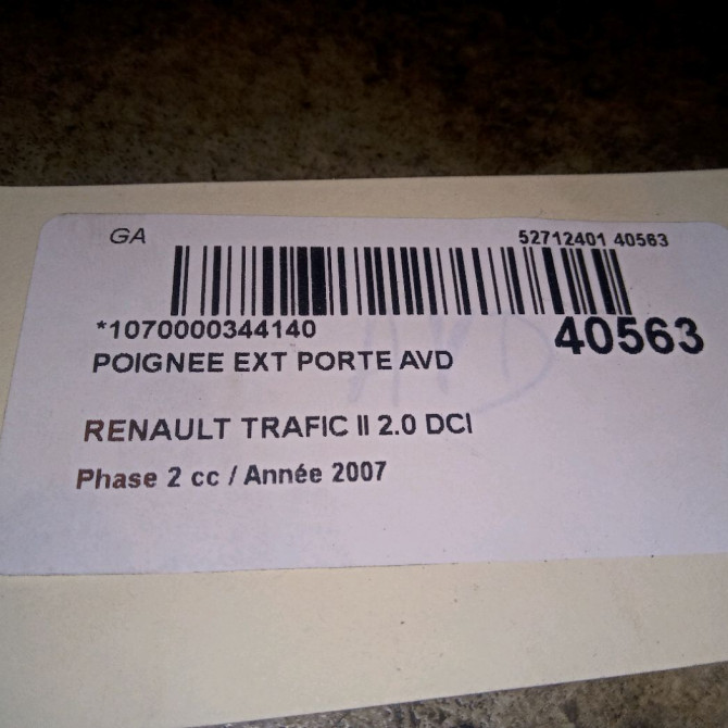 Poignee ext porte avd occasion RENAULT TRAFIC II Phase 2 08-2006->... 2.0 DCI 115ch 805065812R 3