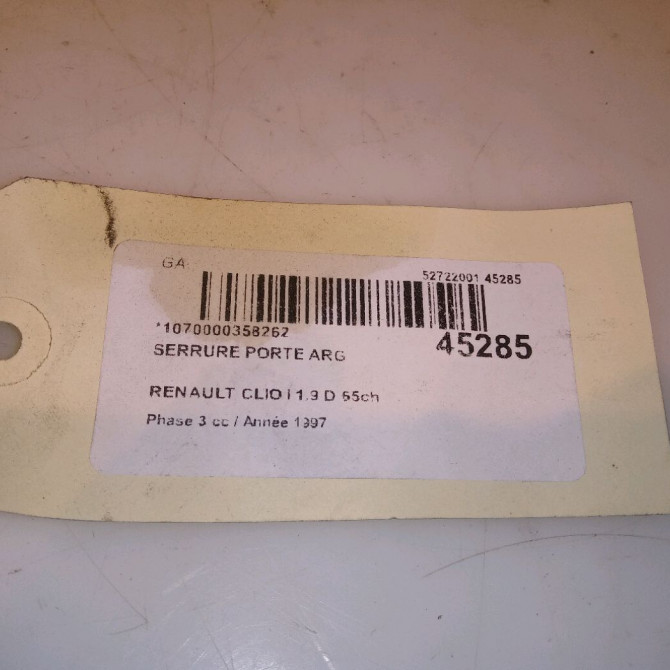 Serrure porte arg occasion RENAULT CLIO I Phase 3 03-1996->08-1998 1.9 D 65ch 7701036102 6