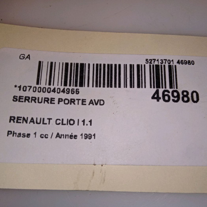 Serrure porte avd occasion RENAULT CLIO I Phase 1 06-1990->03-1994 1.1 7701036101 4