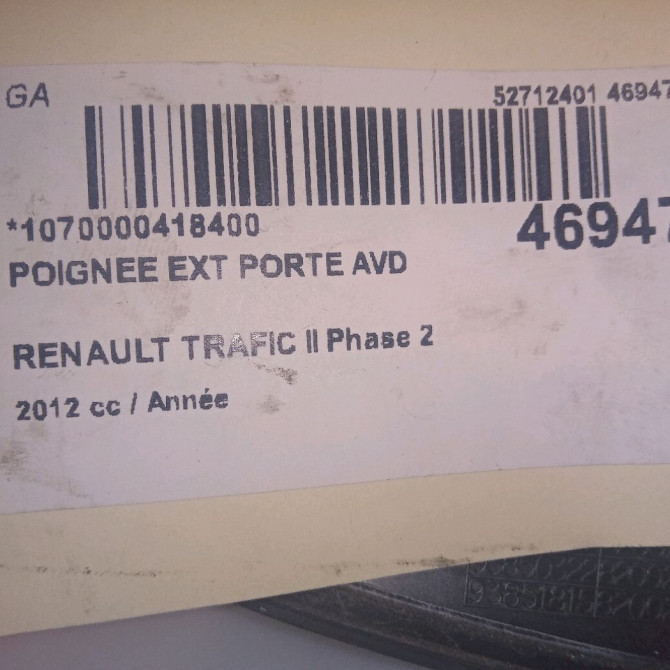 Poignee ext porte avd occasion RENAULT TRAFIC II Phase 2 08-2006->... 805065812R 4