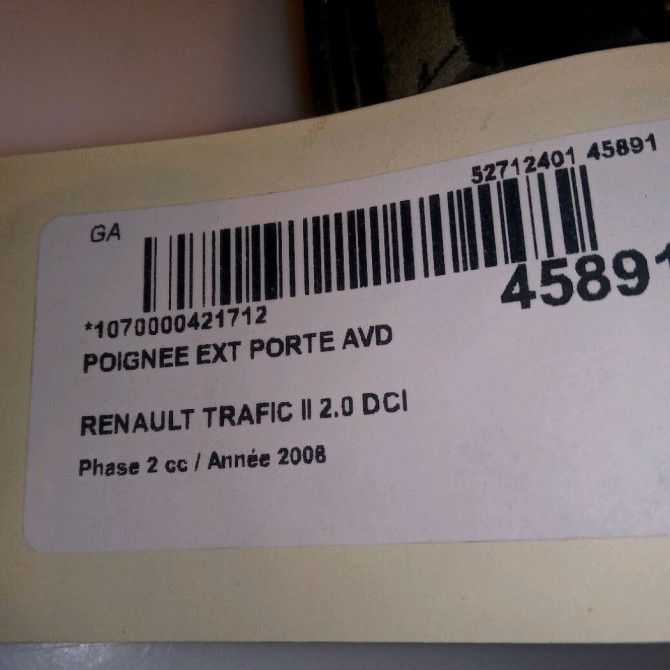 Poignee ext porte avd occasion RENAULT TRAFIC II Phase 2 08-2006->... 2.0 DCI 16v 115ch 805065812R 4