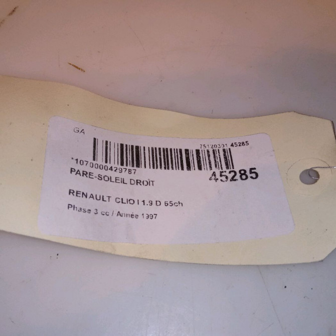 Pare-soleil droit occasion RENAULT CLIO I Phase 3 03-1996->08-1998 1.9 D 65ch 7700829186 4