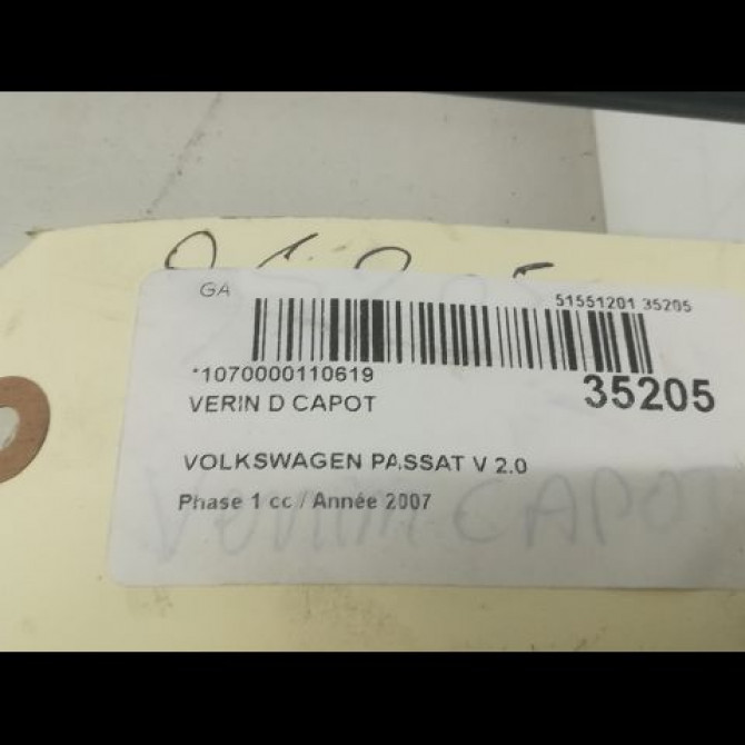 Verin d capot occasion VOLKSWAGEN PASSAT V Phase 1 03-2005->10-2010 2.0 TDI 140ch 3C0823359A 2