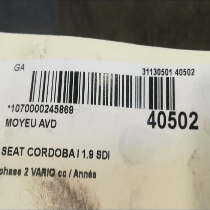 Moyeu avd occasion SEAT CORDOBA I phase 2 VARIO 09-1999->10-2002 1.9 SDI 68ch 357407613B 3