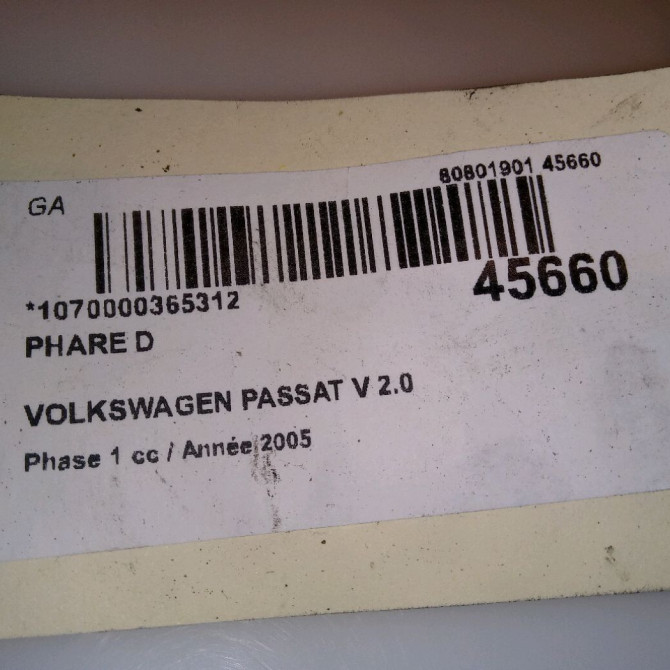 Phare droit occasion VOLKSWAGEN PASSAT V Phase 1 03-2005->10-2010 2.0 TDI 140ch 3C0941006AA 5