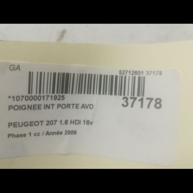 Poignee int porte avd occasion PEUGEOT 207 Phase 1 04-2006->06-2013 1.6 HDI 16v 90ch 9144A5 3
