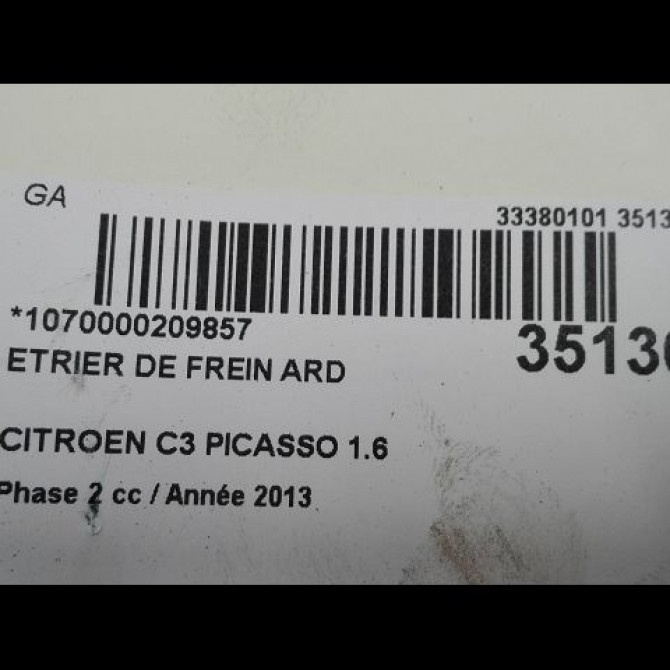 Etrier de frein arrière droit occasion CITROEN C3 PICASSO Phase 2 09-2012->... 1.6 HDI 90ch 4400W6 3