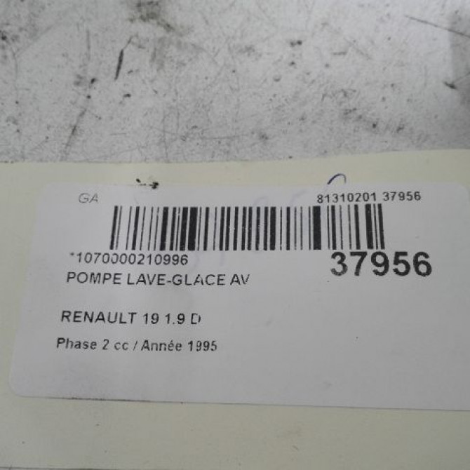 Pompe lave-glace avant occasion RENAULT 19 Phase 2 04-1992->04-1997 1.9 D 8201626365 3