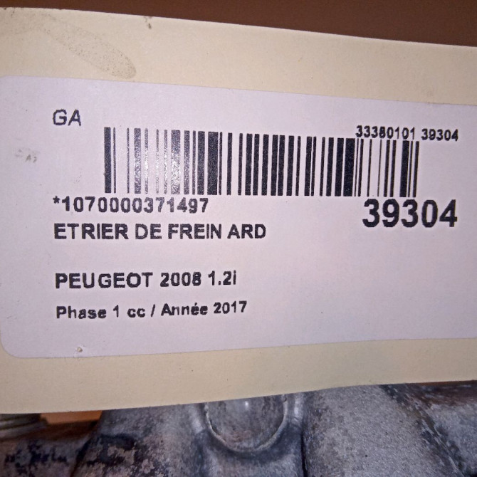 Etrier de frein arrière droit occasion PEUGEOT 2008 Phase 1 01-2013->... 1.2i PURETECH 110ch 4400W6 4