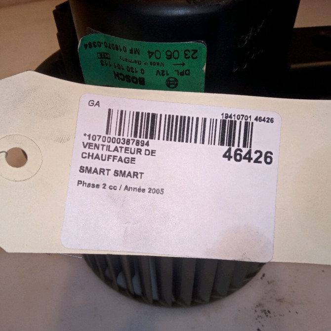 Ventilateur de chauffage occasion SMART SMART CITY/FORTWO I SMART CITY/FORTWO I Phase 2 2002-03-01->2006-12-31 61ch Q0004108V002000000 4