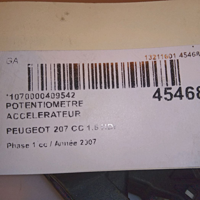 Potentiometre accelerateur occasion PEUGEOT 207 CC Phase 1 03-2007->... 1.6 HDI 112ch 5