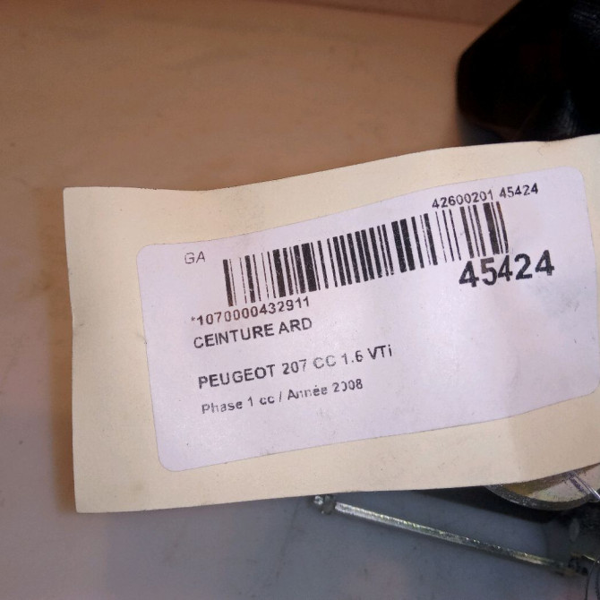 Ceinture arrière droite occasion PEUGEOT 207 CC Phase 1 03-2007->... 1.6 VTi 120ch 8975XN 3