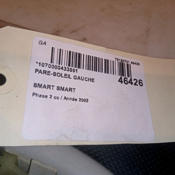 Pare-soleil gauche occasion SMART SMART CITY/FORTWO I SMART CITY/FORTWO I Phase 2 2002-03-01->2006-12-31 61ch Q0000705V009C24A00 4