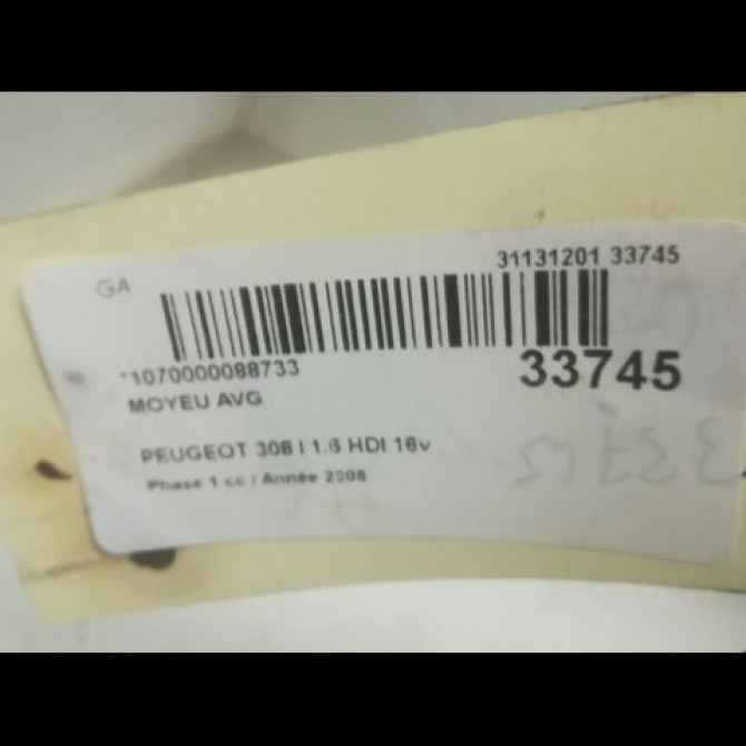 Moyeu avg occasion PEUGEOT 308 I Phase 1 09-2007->03-2011 1.6 HDI 16v 90ch BLUE LION 1606623580 4