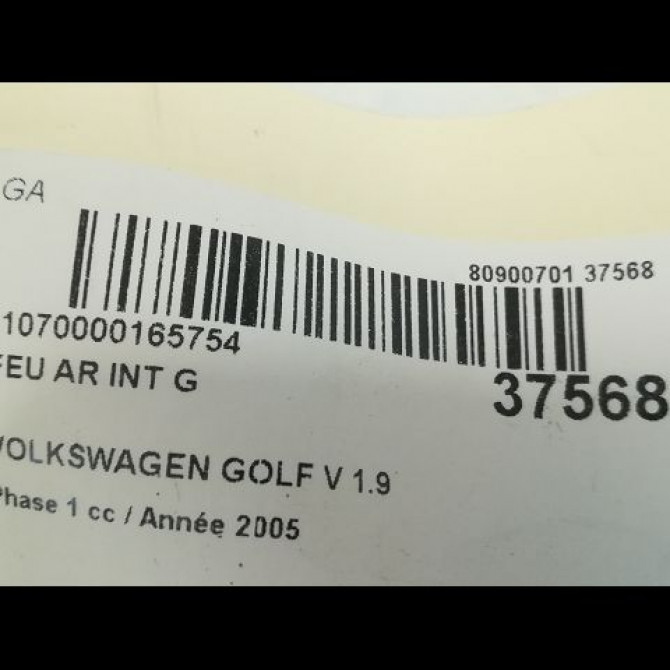 Feu arrière interieur gauche occasion VOLKSWAGEN GOLF V Phase 1 11-2003->10-2008 1.9 TDI 90ch 1K6945093K 3