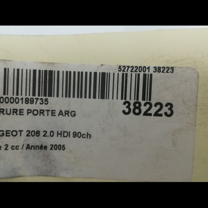 Serrure porte arg occasion PEUGEOT 206 Phase 2 02-2003->02-2009 2.0 HDI 90ch 9137E5 3