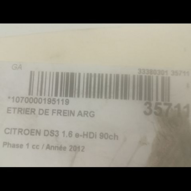 Etrier de frein arrière gauche occasion CITROEN DS3 Phase 1 11-2009->03-2014 1.6 e-HDi 90ch 4400W5 3