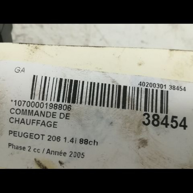Commande de chauffage occasion PEUGEOT 206 Phase 2 02-2003->02-2009 1.4i 88ch 3