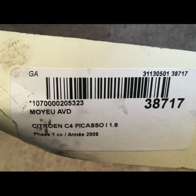 Moyeu avd occasion CITROEN C4 PICASSO I Phase 1 01-2007->10-2013 1.6 HDi 16v 110ch 1606623580 3