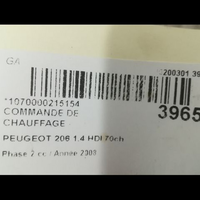 Commande de chauffage occasion PEUGEOT 206 Phase 2 02-2003->02-2009 1.4 HDI 70ch 3