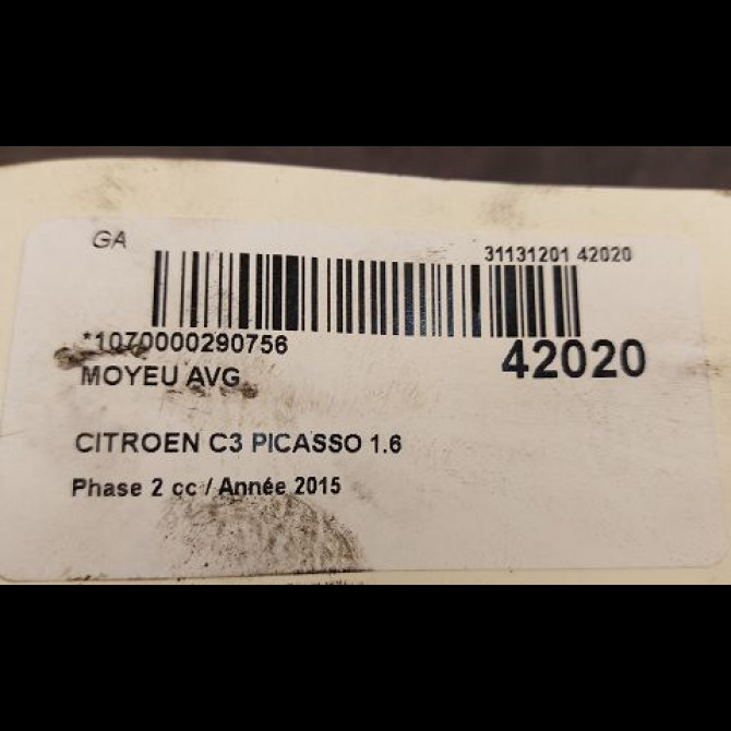 Moyeu avg occasion CITROEN C3 PICASSO Phase 2 09-2012->... 1.6 HDI 90ch 1606623580 3