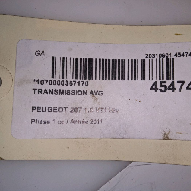 Transmission avant gauche occasion PEUGEOT 207 Phase 1 04-2006->06-2013 1.6 VTI 16v 120ch 3272LA 3