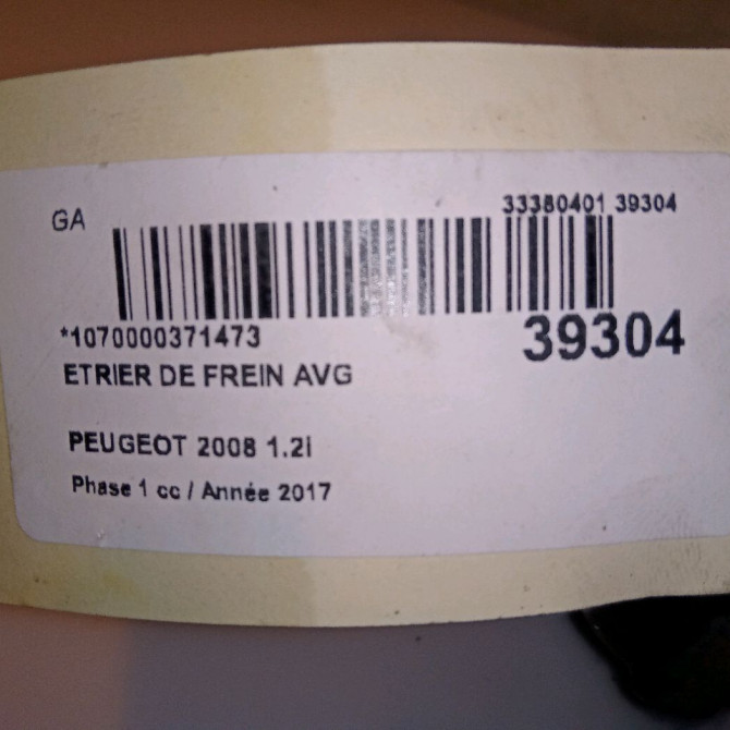Etrier de frein avant gauche occasion PEUGEOT 2008 Phase 1 01-2013->... 1.2i PURETECH 110ch 1617293580 4
