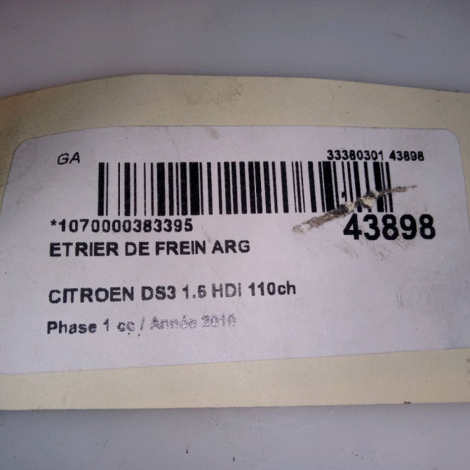 Etrier de frein arrière gauche occasion CITROEN DS3 Phase 1 11-2009->03-2014 1.6 HDi 110ch 4400W5 4