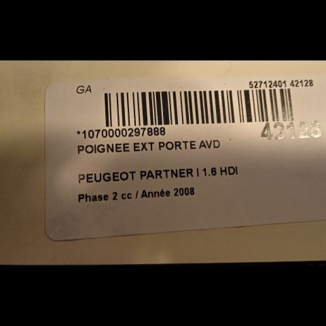 Poignee ext porte avd occasion PEUGEOT PARTNER I Phase 2 11-2002->05-2008 1.6 HDI 90ch 9101H7 2