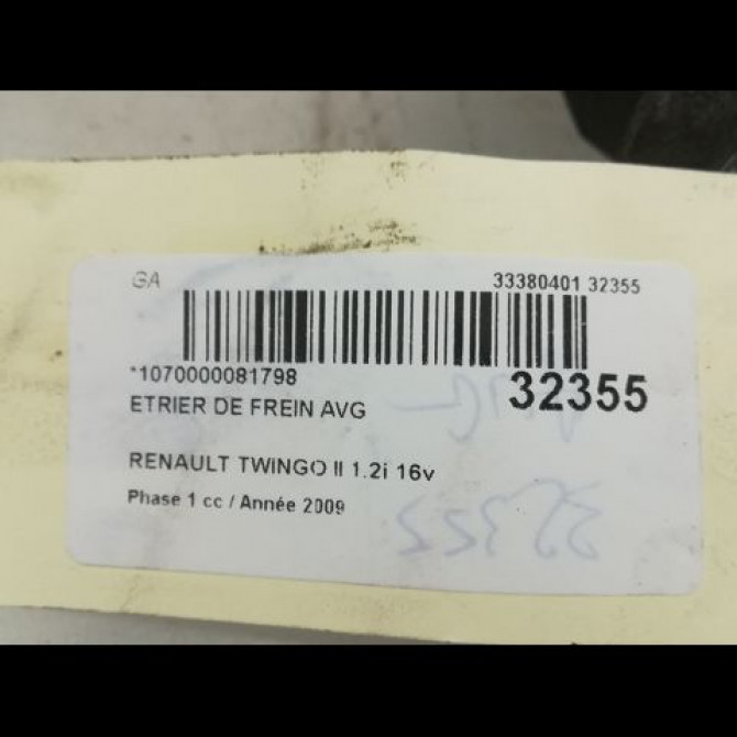 Etrier de frein avant gauche occasion RENAULT TWINGO II Phase 1 06-2007->11-2011 1.2i 16v 75ch 7701207958 3