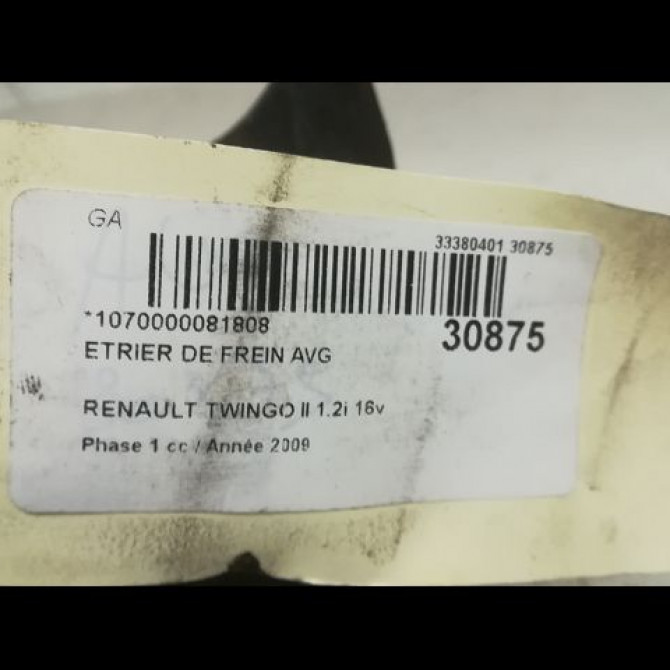 Etrier de frein avant gauche occasion RENAULT TWINGO II Phase 1 06-2007->11-2011 1.2i 16v 75ch 7701207958 3