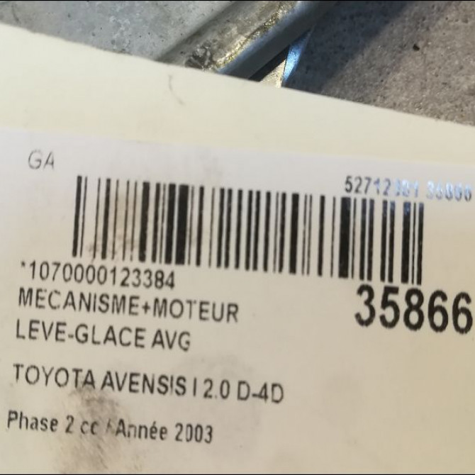 Mecanisme+moteur leve-glace avg occasion TOYOTA AVENSIS I Phase 2 09-2000->05-2003 2.0 D-4D 6982005050 3
