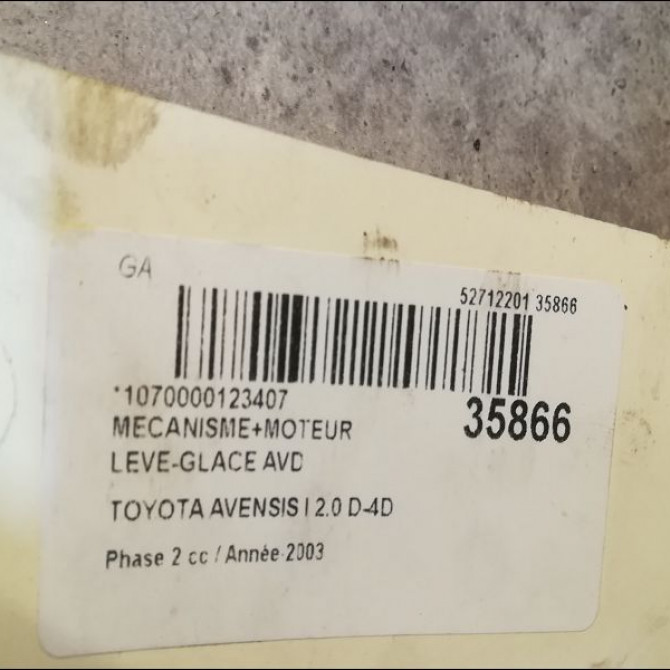 Mecanisme + moteur lève-glace avant droit occasion TOYOTA AVENSIS I Phase 2 09-2000->05-2003 2.0 D-4D 6981005050 3
